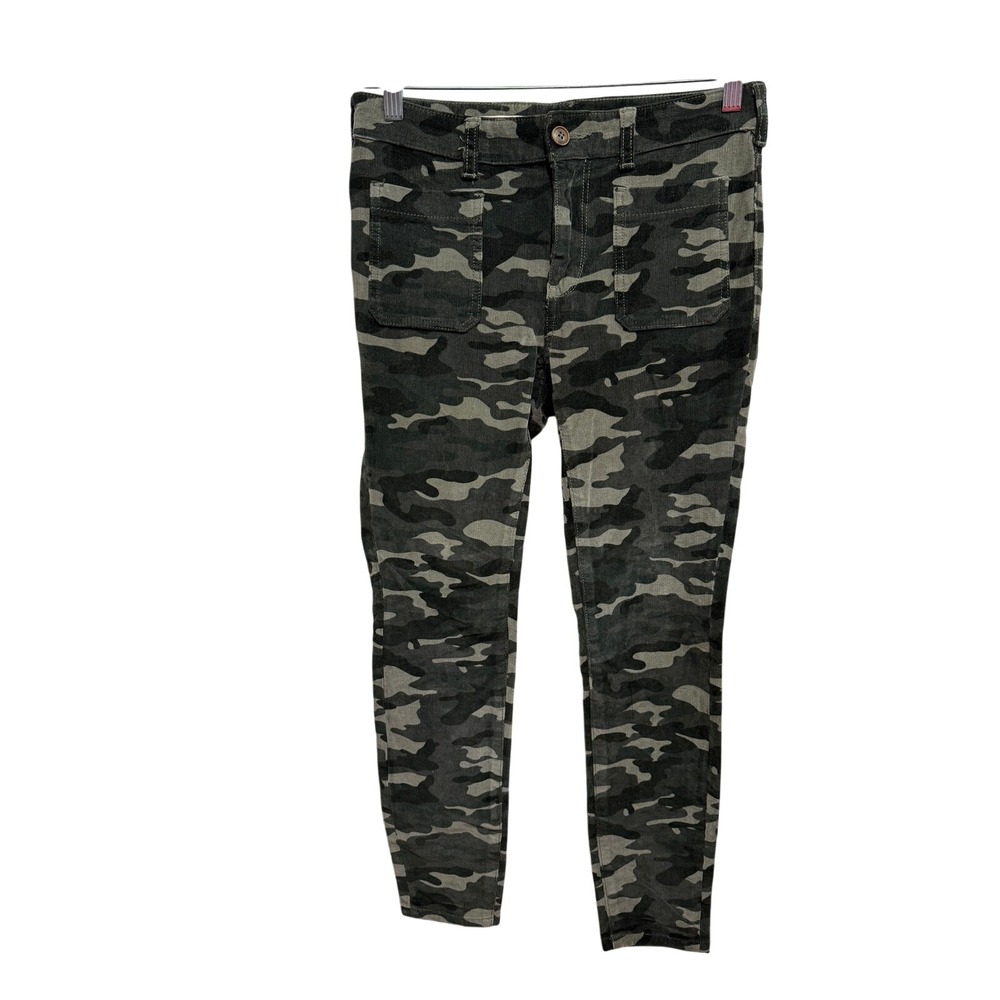 Pilcro Anthropologie Camo Corduroy High Rise Skinny Pants 26 Olive Green Utility